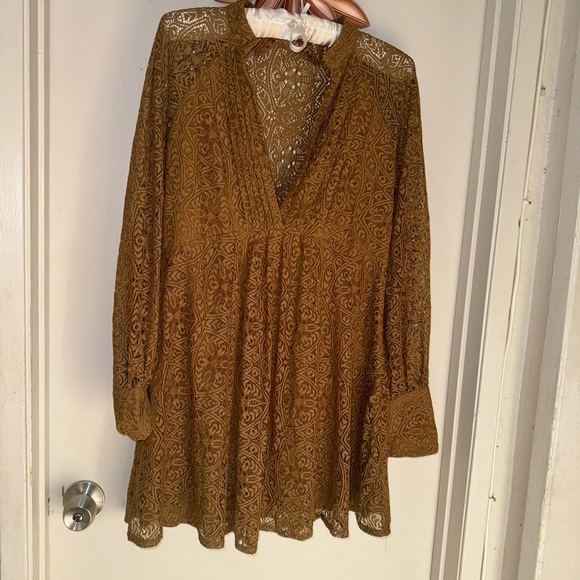 Free People Long Sleeve Dress in Gold and Brown - Picture 2 of 10